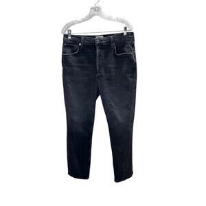 Agolde Jeans Women's Size 32 Black Denim Straight Leg Weathered Riley Long